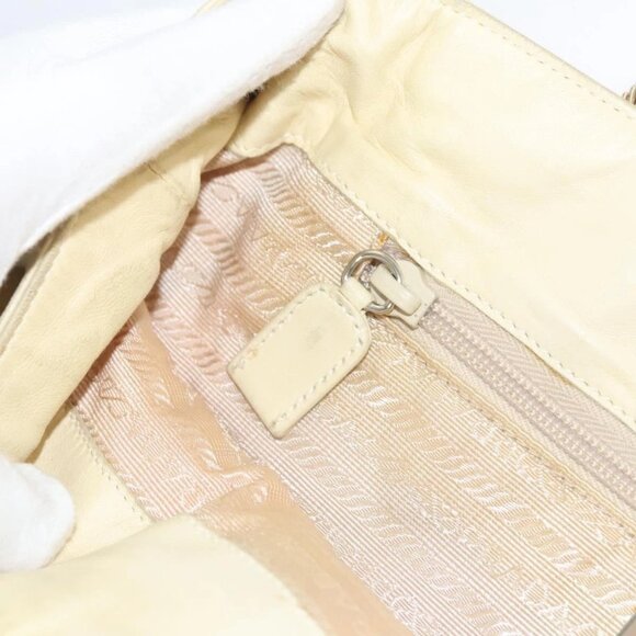 PRADA Hand Bag Leather Cream Silver Auth - Picture 14 of 16